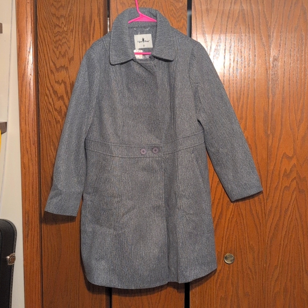Agnes Orinda Plus Size Outwear Cinched Waist Winter Long Coat Grey 1X